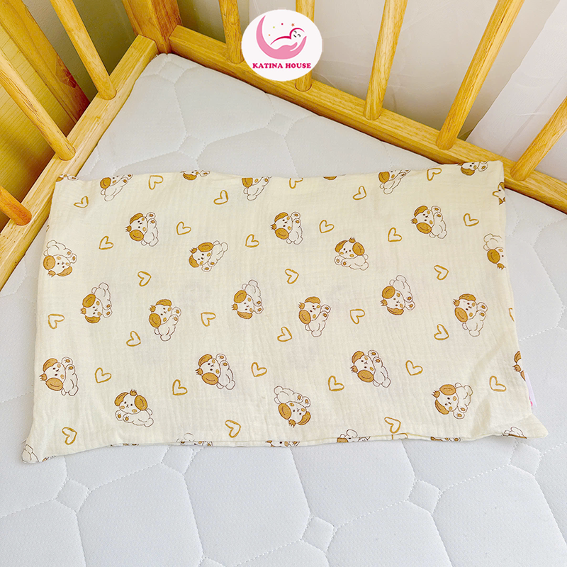 Vỏ gối nằm cho bé Katina House, vải muslin mềm nhẹ, thoáng mát, thấm hút siêu tốt
