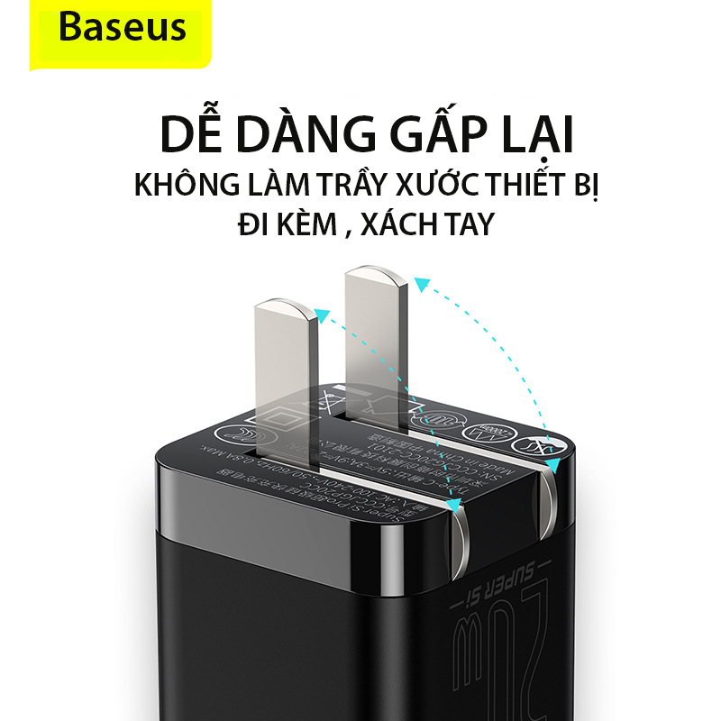 Củ sạc nhanh nhỏ gọn Baseus Super Si Pro Quick Charger 1C 20W (PD/ QC/ PPS/ SCP/ FCP Multi Protocol, Type C Smart Protect) - Hàng chính hãng