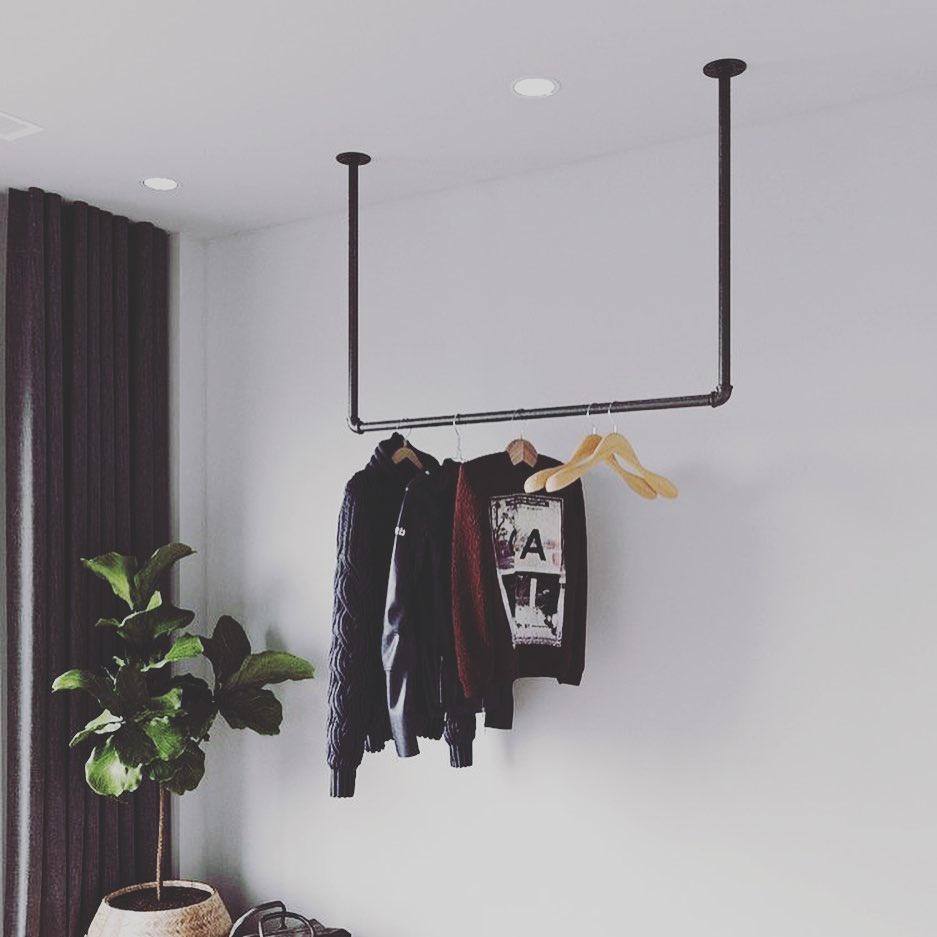 Kệ treo quần áo bằng ống nước, giá treo quần áo gắn trần chữ U decor shop quần áo studio