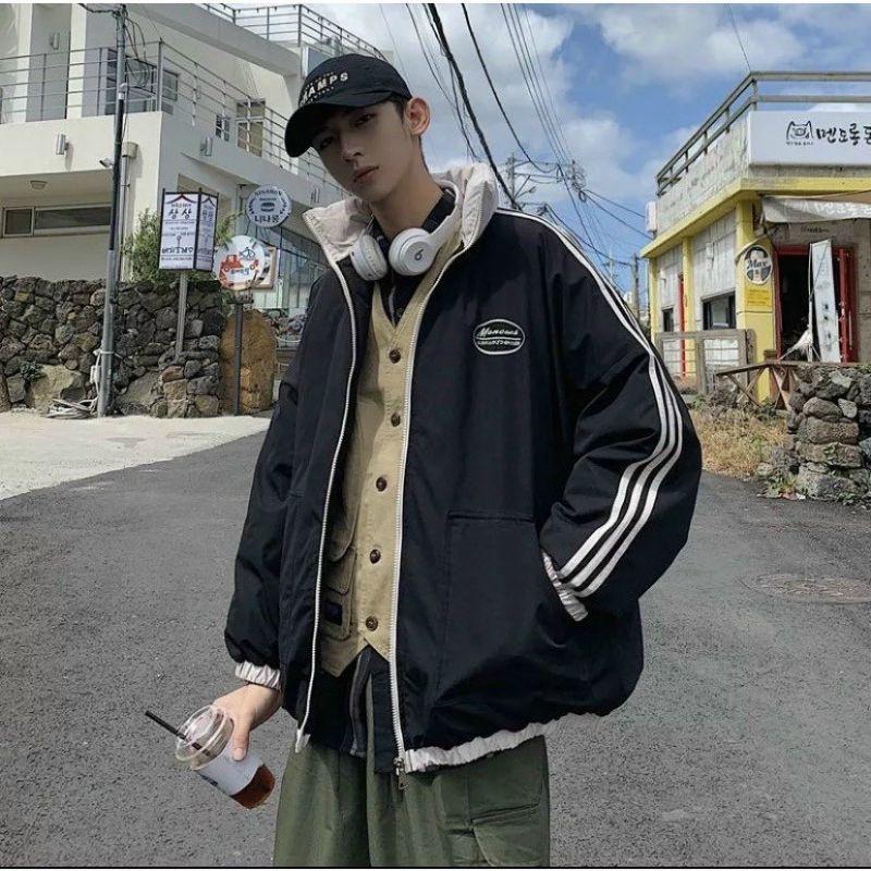 Áo khoác Dù 2 lớp in logo Ulzzang unisex Couple ,Áo Gió Bomber Jacket sọc phối màu form rộng kiểu Hàn quốc