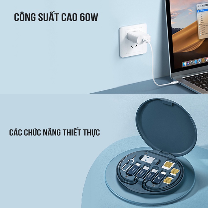 Cáp sạc đa năng 6 in 1 Sạc nhanh 60W Chính Hãng Remax -190 có tặng kèm hộp lưu trữ tiện dụng kiêm giá đỡ điện thoại - Hàng Chính Hãng Remax