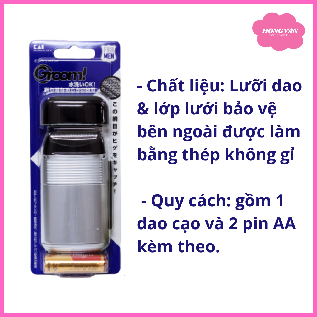 Máy cạo râu dùng pin cao cấp bền bỉ KAI + tặng xà bông tắm mướp đắng tràm trà