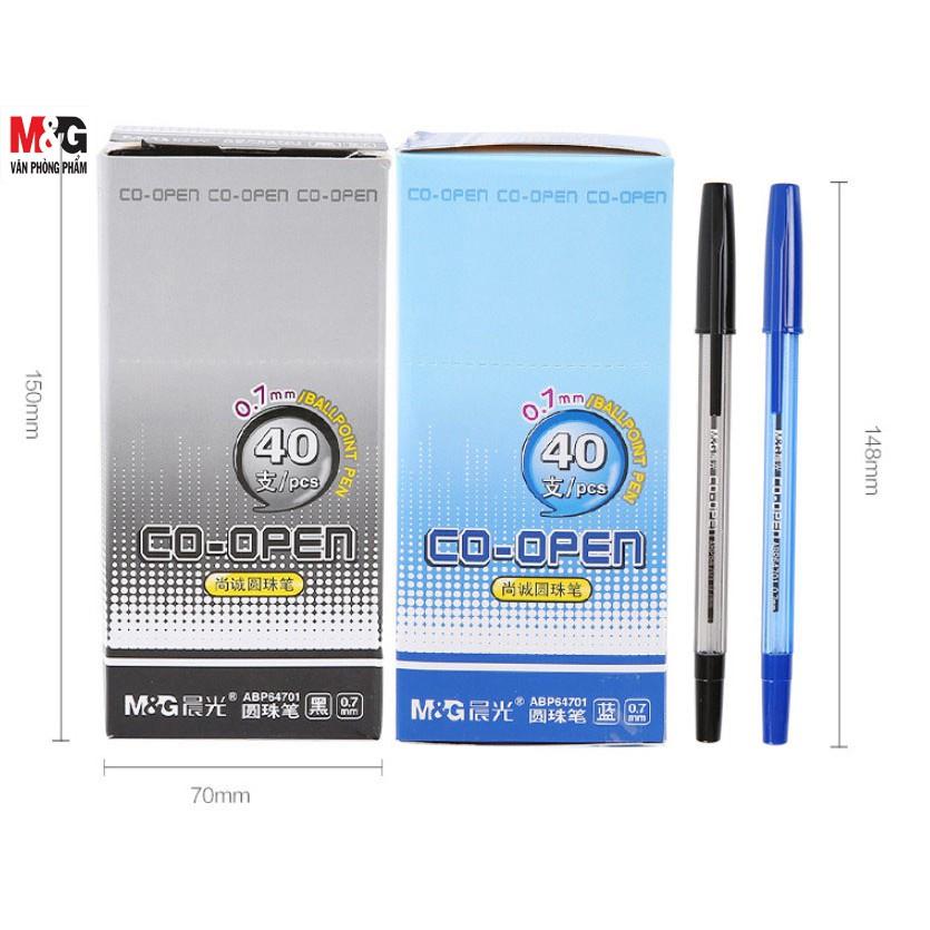 Hộp 40 cây Bút bi nắp gài M&G 0.7mm mực xanh, mực đen ABP64701A-ABP64701B