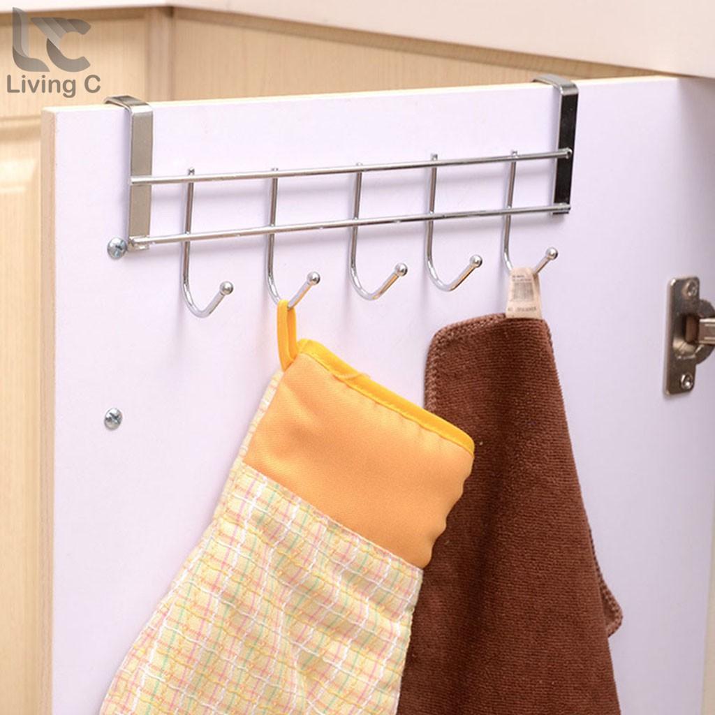 Cây treo đồ Living C , inox 5 móc treo đa năng gài cánh tủ không cần khoan tường _G35