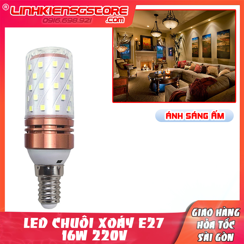 Bóng Đèn Led Trụ Tròn Bắp Chuôi E27 16-W Ánh Sáng Ấm Chuyên Dụng 220 V Tiết Kiệm Điện