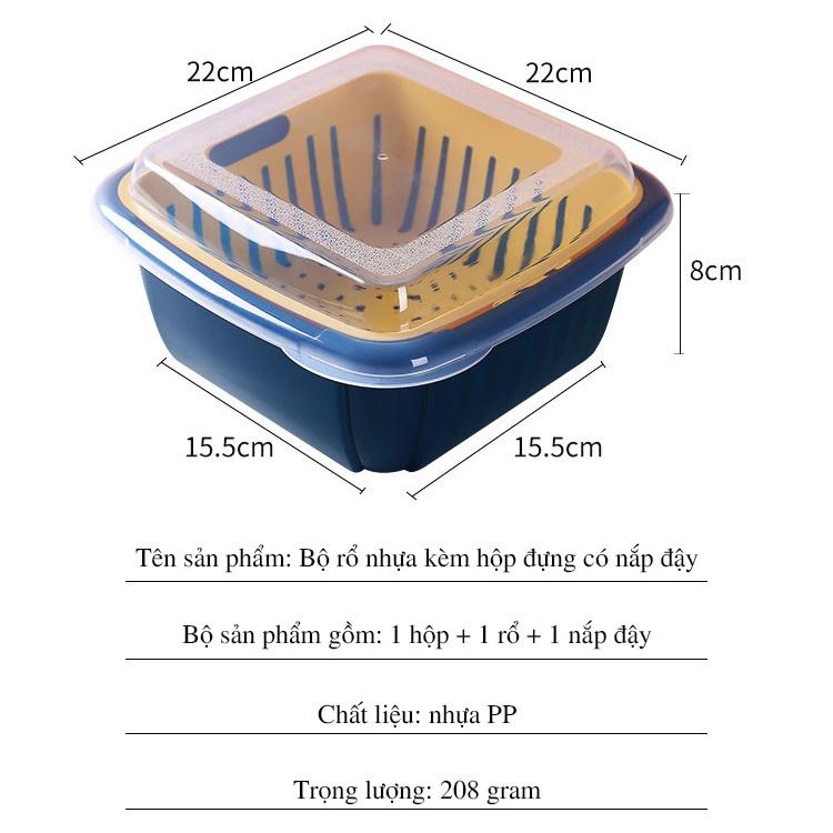 Rổ đựng rau củ quả kèm hộp đựng và nắp đậy để tủ lạnh 3 trong 1 (HKR03)