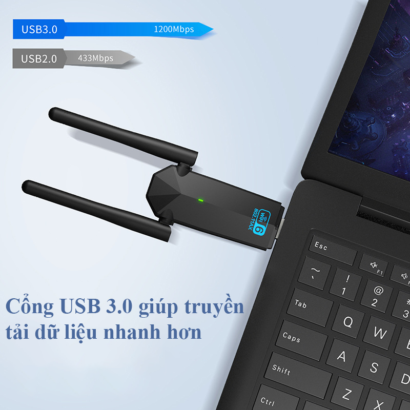 USB Wifi Cho PC 2 Râu Không Dây AX1800M Băng Tần Kép 5Ghz 2.4Ghz 1300Mbps Bộ Thu Sóng Wifi Chuẩn Wifi6 Kiêm Card Wifi 802.11 AX AC B G N Điều Chỉnh Linh Hoạt 360 Độ Cổng USB 3.0 Tiện Lợi