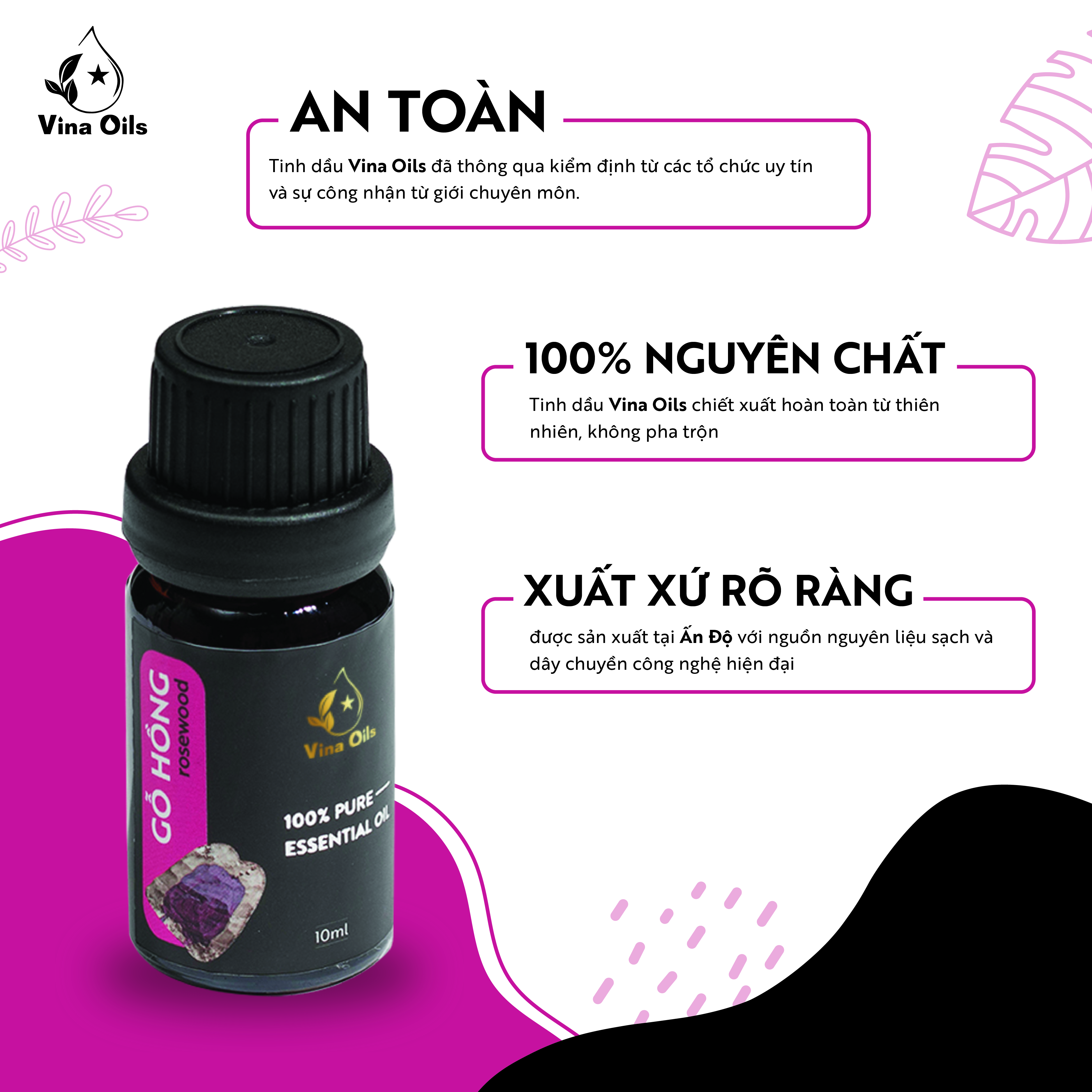 Tinh Dầu Gỗ Hồng Vina Oils 10ml - Rosewood Essential Oil 10ml -  Được Chiết Xuất Từ Thiên Nhiên Nguyên Chất - Mang Lại Cảm Giác An Tâm, Giảm Stress, Giúp Ngủ Ngon, Trẻ Hóa Làn Da Và Tăng Kích Thích Ham Muốn