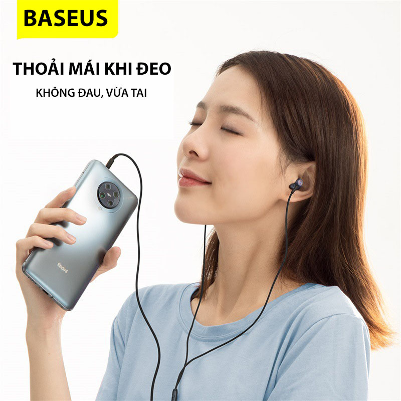 Tai nghe AUX 3.5mm Baseus Encok H19 Wired Earphone  - Âm thanh sông động 6D - Chống ồn tốt  - Tích hợp ECM microphone - Điều khiển từ xa - Hàng chính hãng