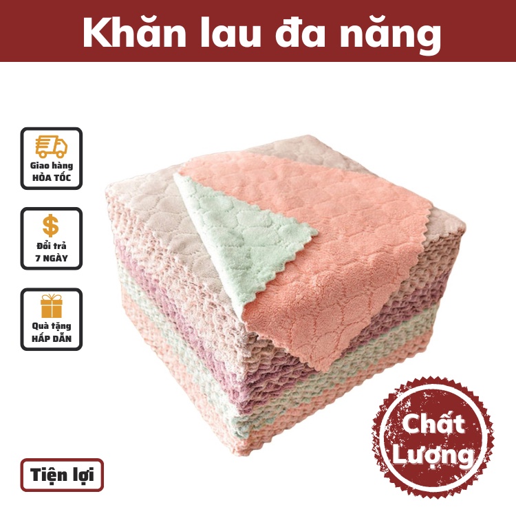 Khăn Lau Bếp 2 Mặt Đa Năng Dày Dặn Siêu Thấm - Lau Bát Đĩa, Bàn Ghế Cỡ Lơn 25cm x 25cm