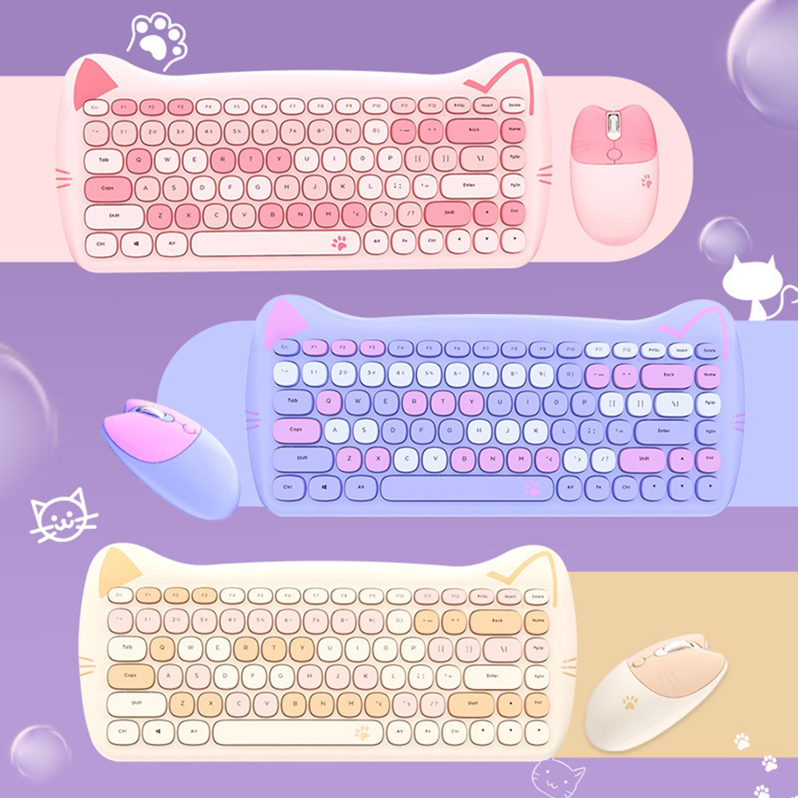 Mini Wireless Keyboard Mouse Set Round Key Multi-Colour Cute Lovely for Girls