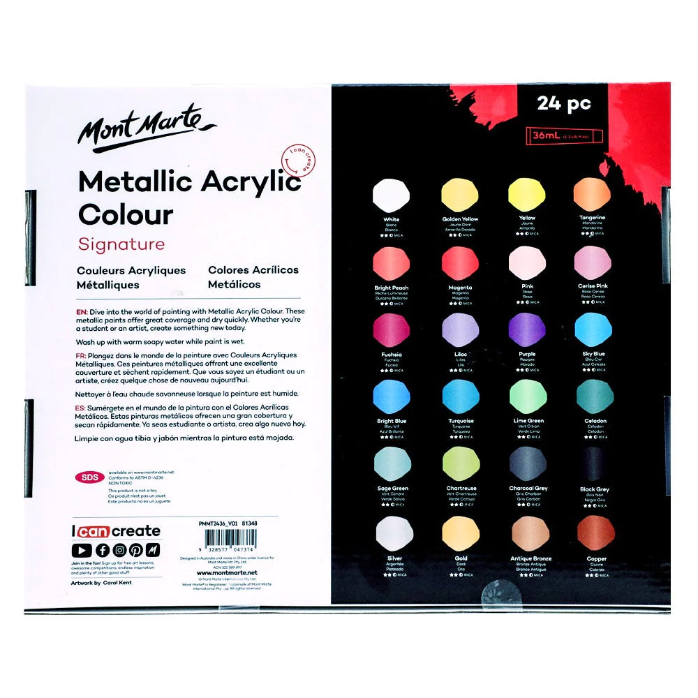 Bộ Màu Nhũ Metallic Acrylic Mont Marte 12/24/36 màu x 36ml