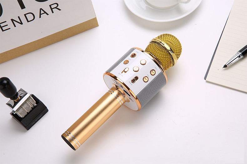 Micro hát Karaoke kiêm Loa Bluetooth - Loại tốt âm thanh chuẩn KTV S8 (Màu Vàng)