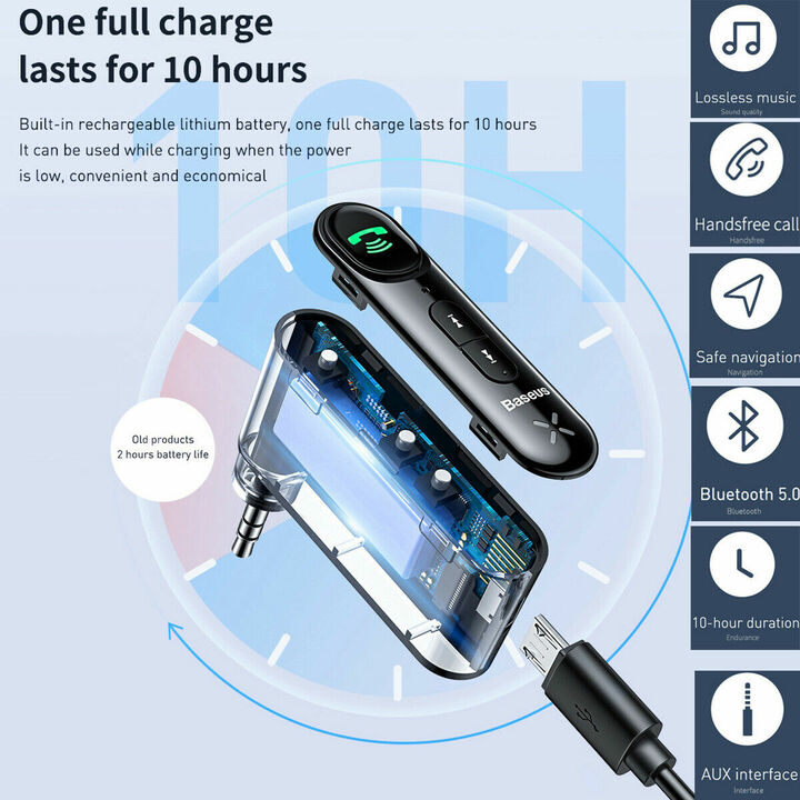 Bộ kết nối Bluetooth Receiver nhãn hiệu Baseus WXQY-01 Qiyin AUX dung lượng pin 145mAh  ( Car AUX 3.5mm Bluetooth Receiver/ Adapter) - hàng nhập khẩu