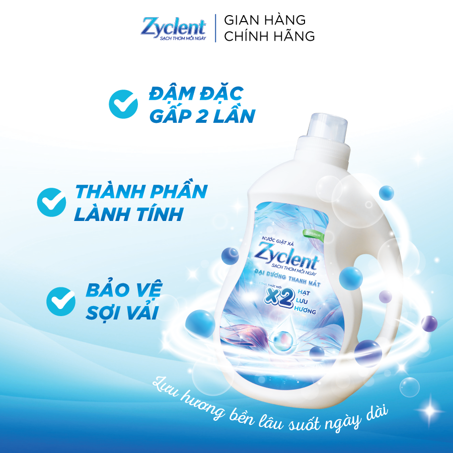 NƯỚC GIẶT XẢ ZYCLENT SUPERIOR HƯƠNG ĐẠI DƯƠNG THANH MÁT - 3.8KG