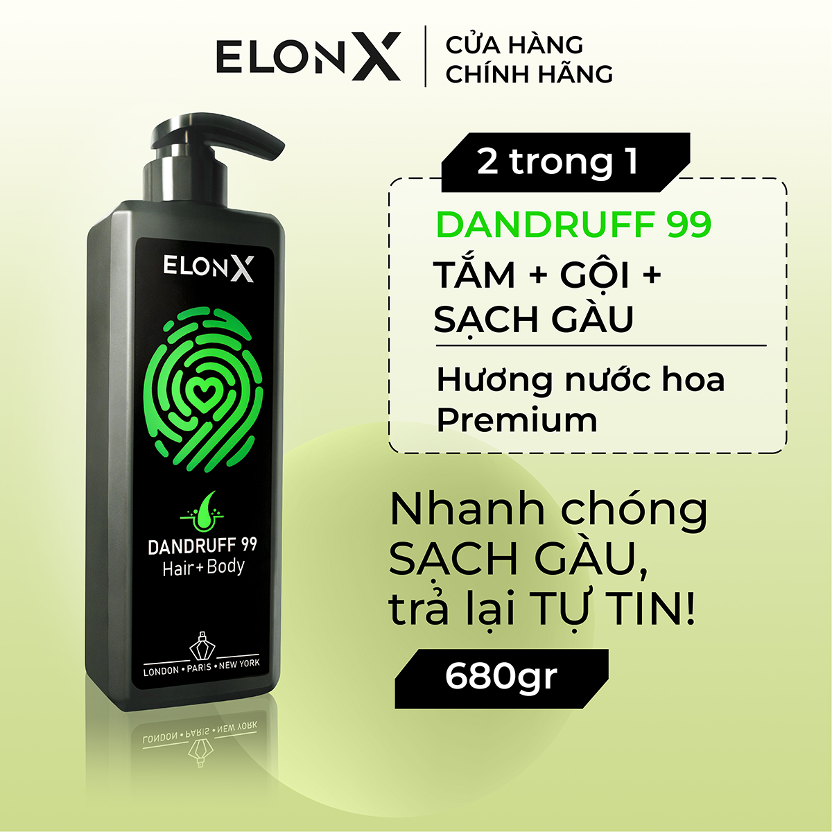 Dầu gội ElonX Dandruff 99 dầu gội sạch gàu dầu gội sữa tắm 2 trong 1 cho nam dầu gội đầu nam sữa tắm gội (680gr)