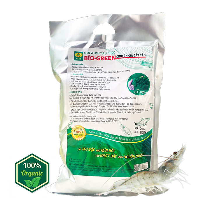 BIO-GREEN vi sinh xử lý nước ao hồ nuôi Cá Tôm bị ô nhiễm hoi thối. Cắt tảo xanh, tiêu nhớt đáy. Phân hủy cặn bã dư thừa làm trong sạch nguồn nước