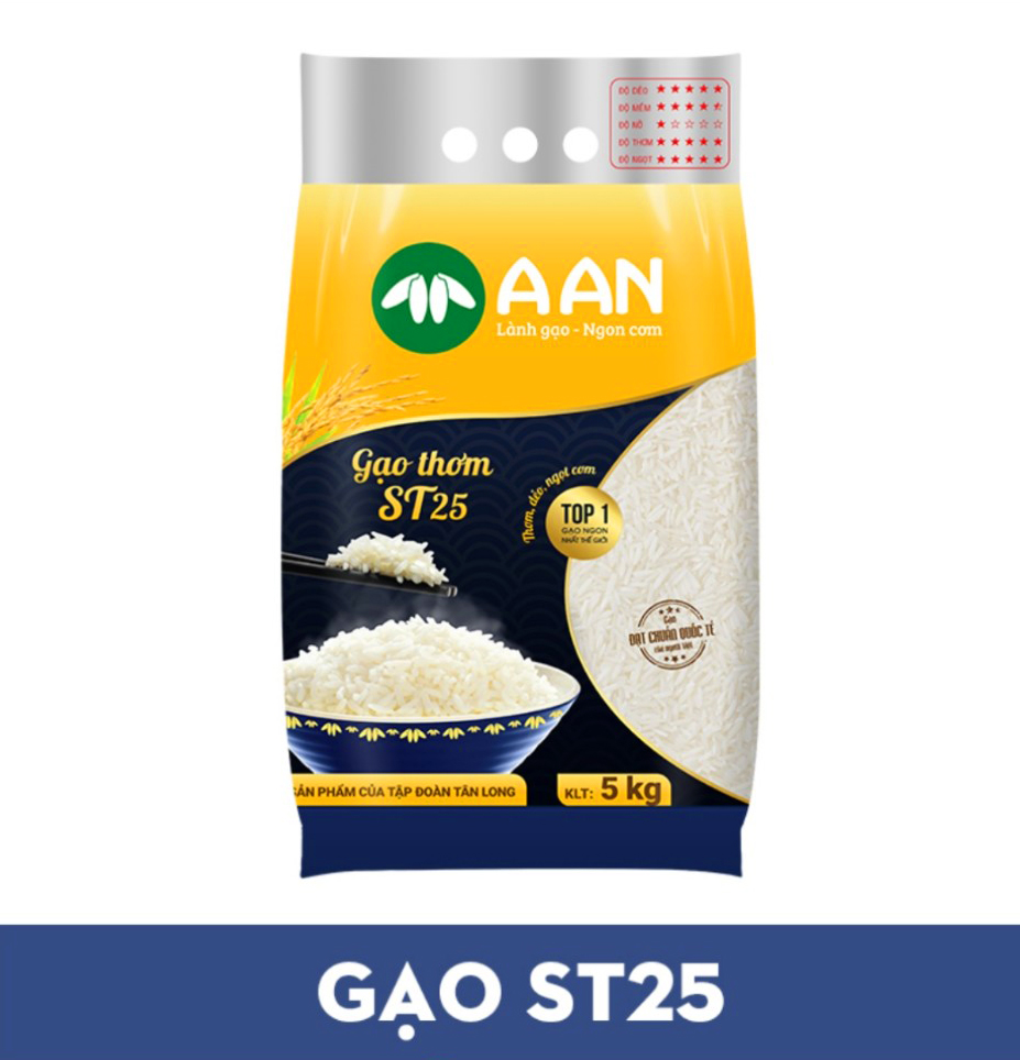 Gạo Thơm ST25 Túi 5Kg A An - Cơm mềm dẻo, thơm nhẹ, vị ngọt