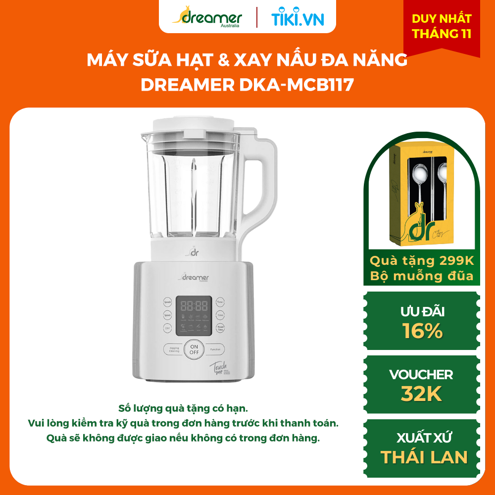 Máy làm sữa hạt &amp; xay nấu đa năng DREAMER DKA-MCB117, dung tích 1.75L, 8 chức năng, xay siêu mịn,BH 12T,Thái Lan, Hàng chính hãng