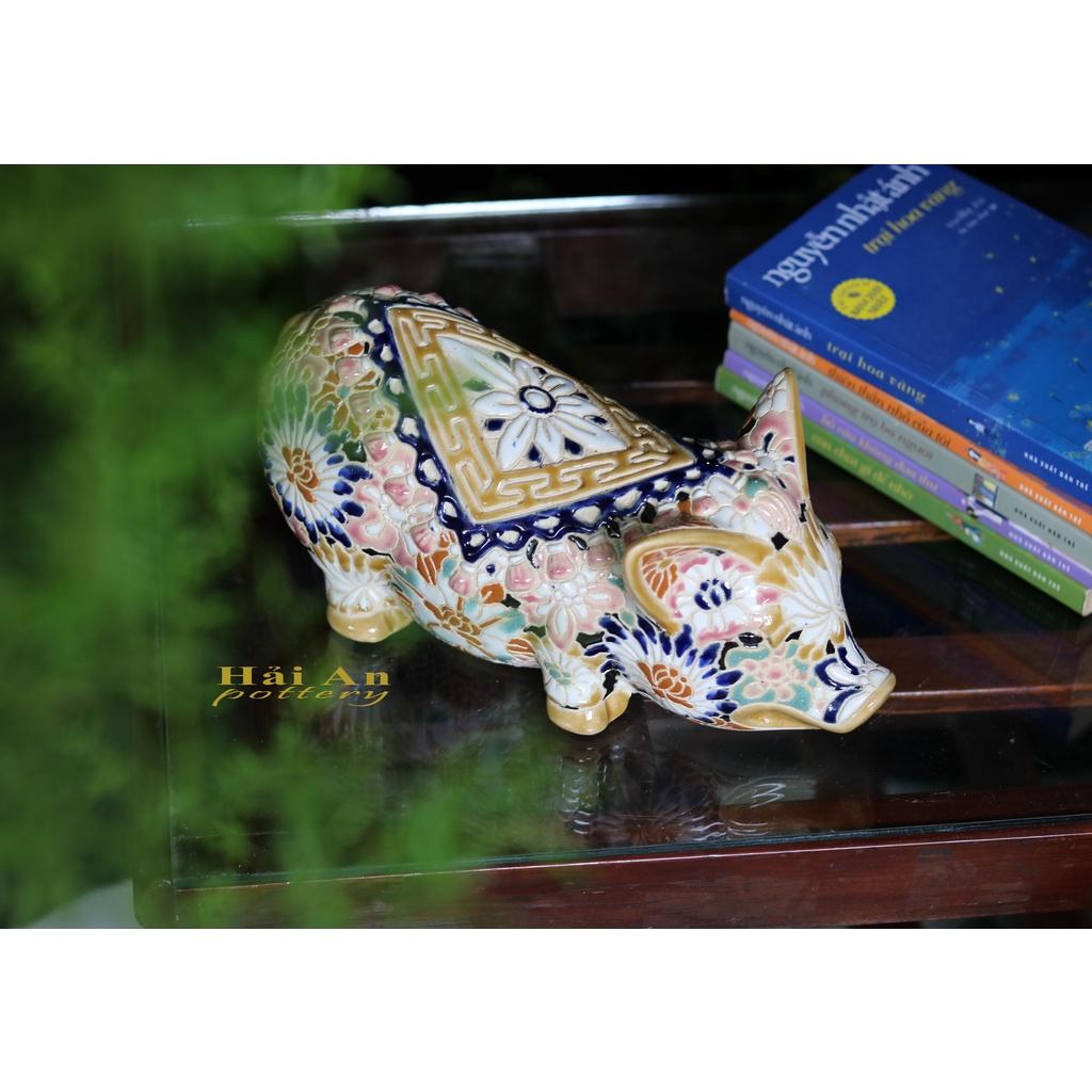 Heo gốm khắc bách hoa