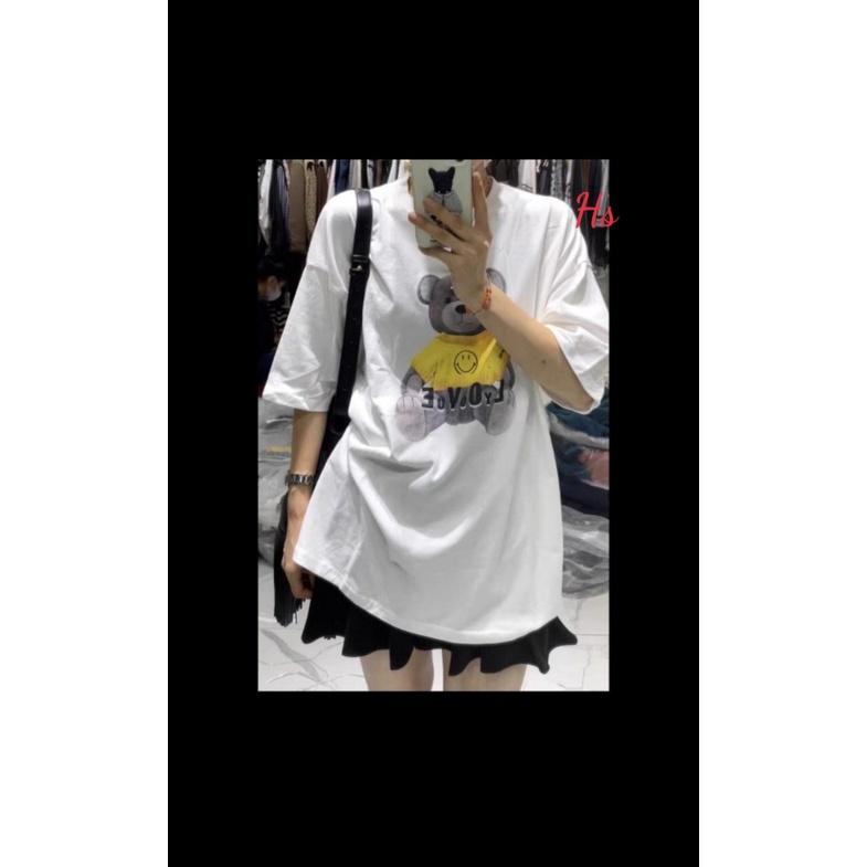Áo Phông Unisex Gấu Mặt Cười Cộc Tay In Hình