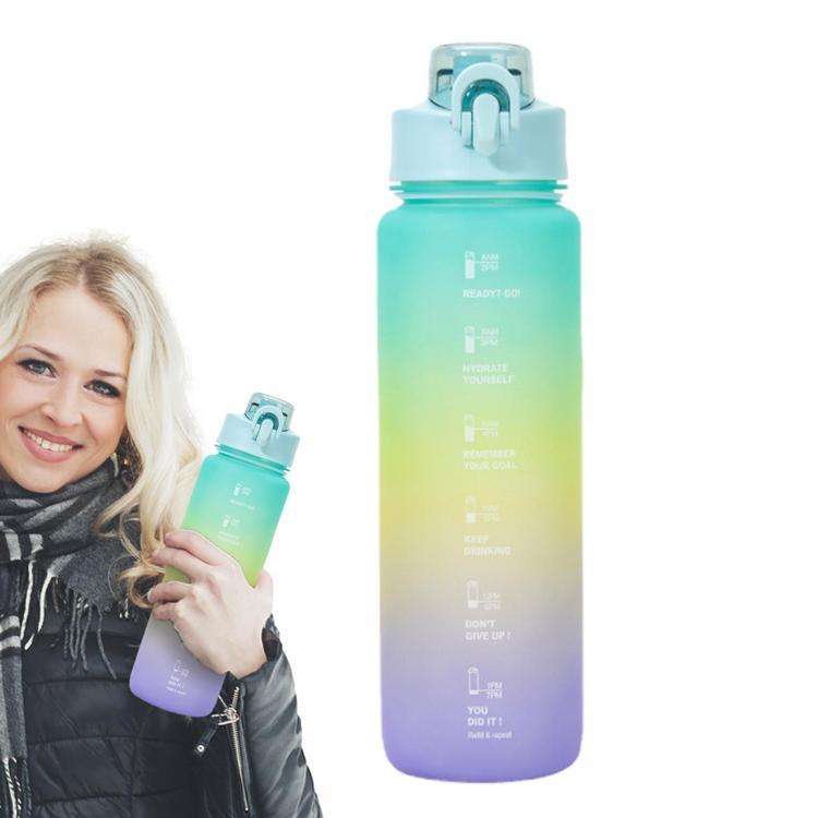 Bình Đựng Nước Màu Sắc Ready Go 1000ml Có Ống Hút Kèm Bộ Sticker Dán