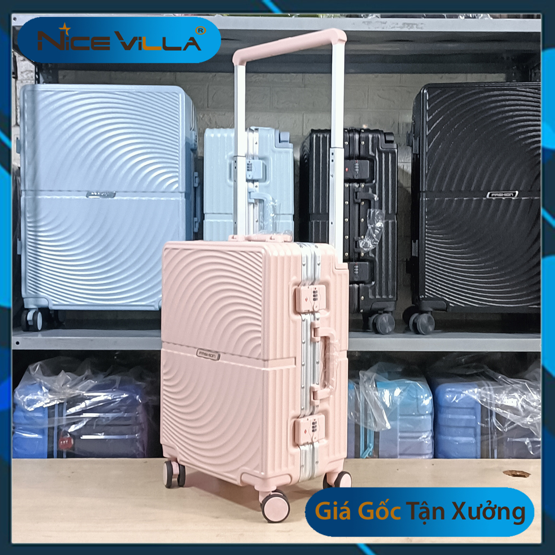 Vali Khung Nhôm Khóa Sập Vân Xoắn Cao Cấp Tích hợp cổng USB Size 22inch &amp; 26inch