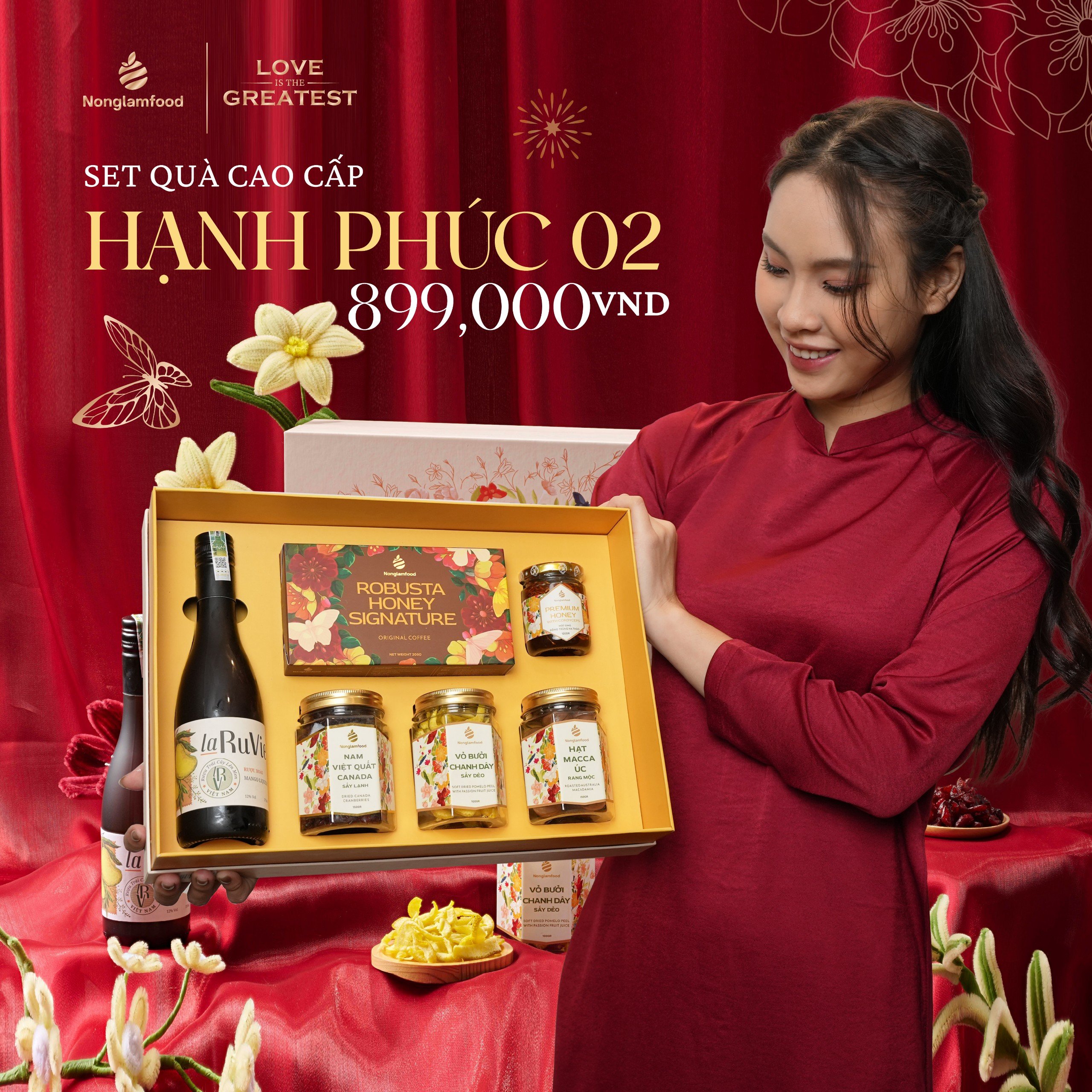 [BỘ QUÀ TẾT 2024] Set quà tết cao cấp Tết Hạnh Phúc 2 Nonglamfood | Quà tặng Xuân Giáp Thìn cao cấp cho doanh nghiệp