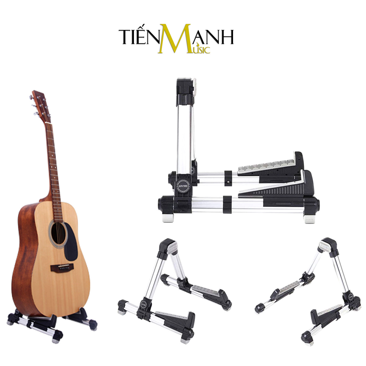 [Chính Hãng] Aroma AGS-08 (Màu Bạc) Giá Để Đàn Guitar, Ukulele, Violin, Mandolin (Loại gấp nhỏ gọn AGS08 Stand - Kệ chân đỡ chữ A cho Ghi-ta Acoustic, Classic, Điện, Electric, Bass) - Kèm Móng Gẩy DreamMaker