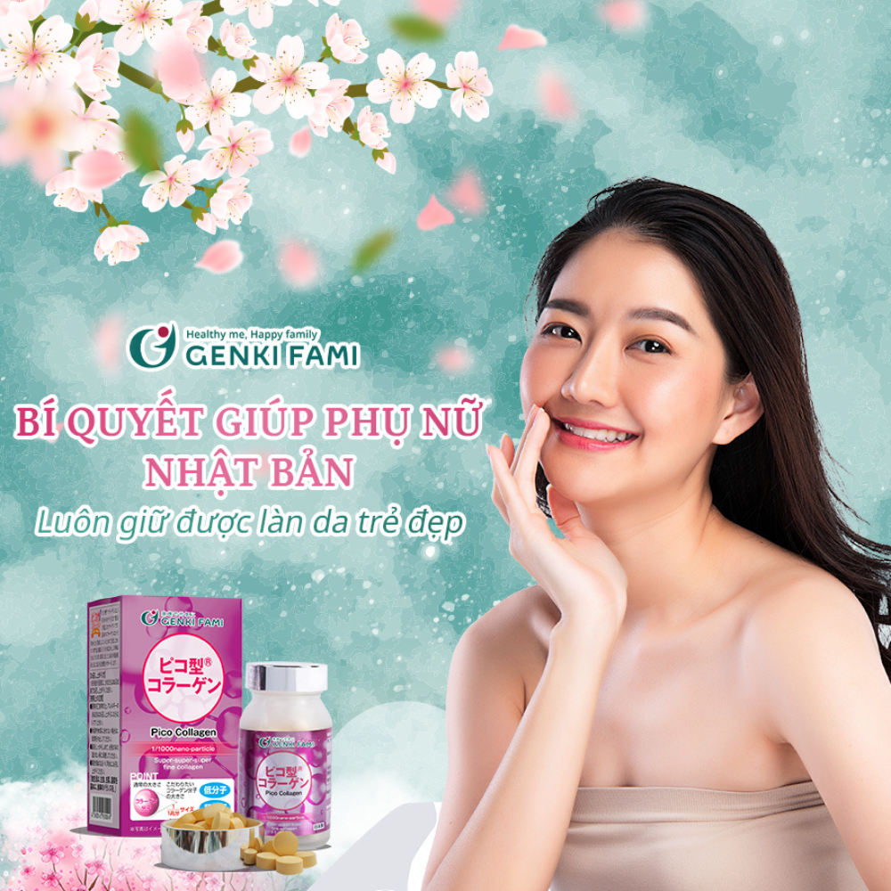 Viên Uống Hỗ Trợ Trẻ Hóa Da Pico Collagen Genki Fami, Hộp 90 viên