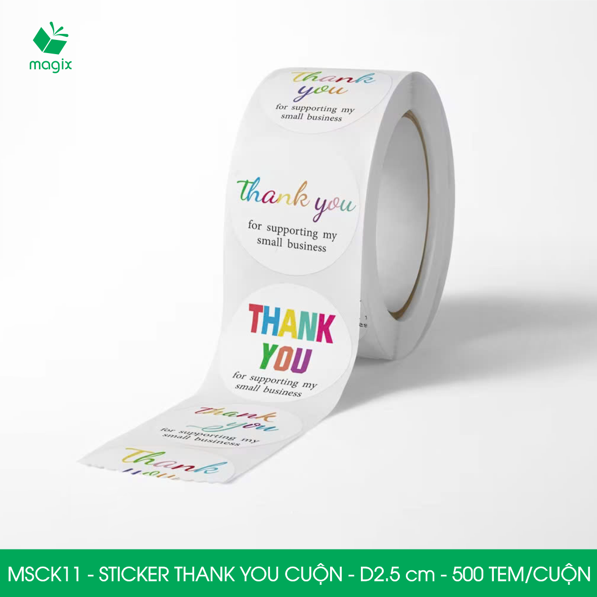 MSCK11 - D2.5 cm - Cuộn 500 sticker thank you tròn, nhãn dán thank you, tem dán cảm ơn