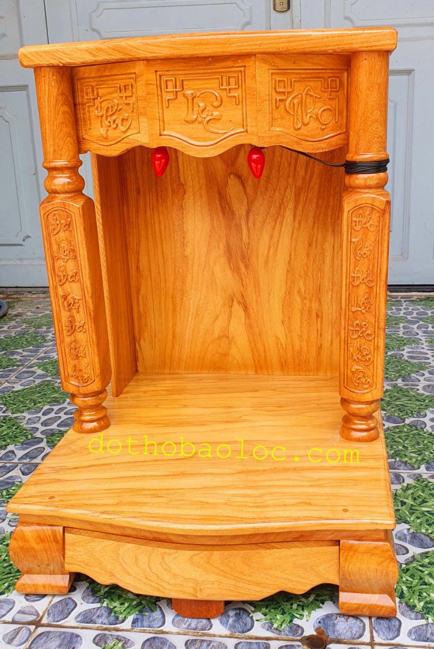 Bàn thờ Thần Tài Thổ Địa gỗ gõ đỏ cột vuông Cao 68cm x Ngang 50cm – Loại tốt [ Ảnh thật ]