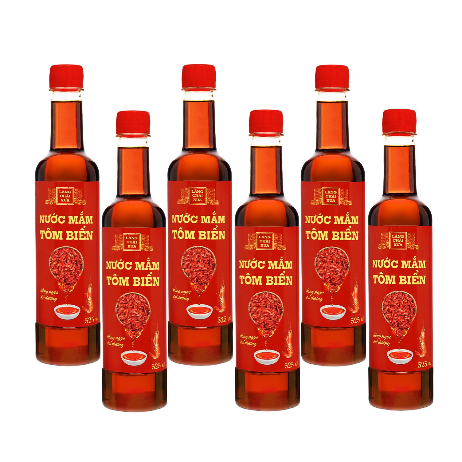 Đặc Sản Phan Thiết - Thùng 6 Chai Nước Mắm Tôm Biển Làng Chài Xưa 525Ml Hồng Ngọc Đại Dương 300 Năm Truyền Thống