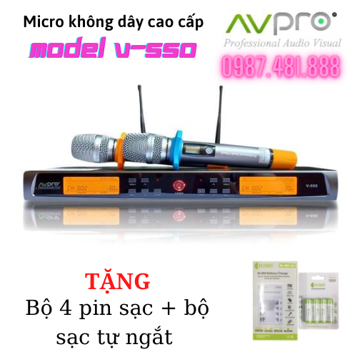 AVPRO V550 - Micro không dây cao cấp - Tặng bộ 04 pin sạc và bộ sạc tự ngắt - Hàng chính hãng