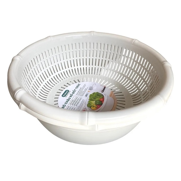 Bộ rổ kèm chậu hứng nước rửa rau củ đựng hoa quả trái cây 2 lớp siêu cứng siêu bền