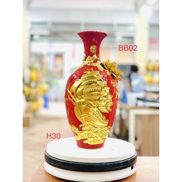 Bảo bình hút Lộc H30cm”Thuận buồm xuôi gió” đắp nổi- dát vàng kim. Gốm sứ Bát Tràng cao cấp
