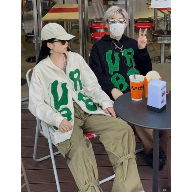 Áo khoác teen nón to chất nỉ ngoại cao cấp form rộng in chữ URBE, Áo hoodie unisex có dây kéo tay phồng,chống lạnh