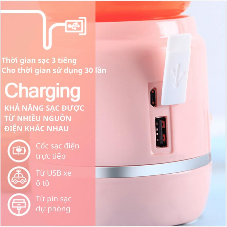 Máy Xay Sinh Tố Cầm Tay Mini Thủy Tinh 6 Lưỡi Inox SUS304 Xay Được Đá Nhỏ