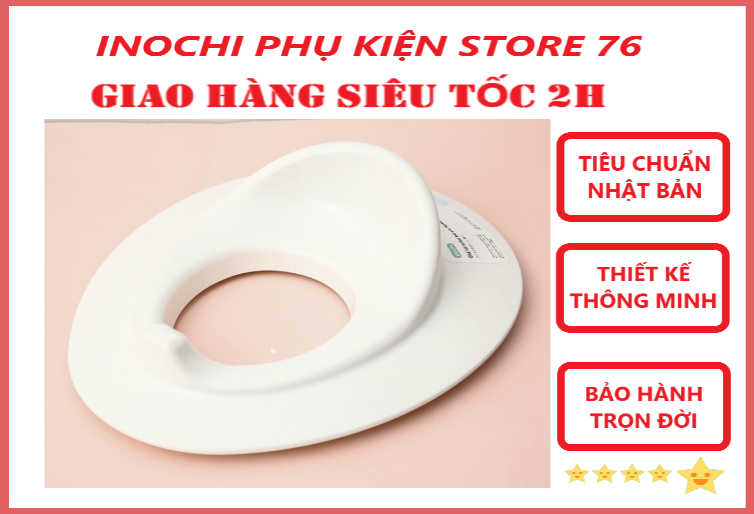 Miếng Lót Thu Nhỏ Bồn Cầu Cho Bé Tập Đi Vệ Sinh/ Bệ Ngồi Toilet , Bệ Bồn Cầu Có Đệm Cao Su Chống Trơn Trượt Đảm Bảo An Toàn Cho Bé- Chính Hãng inochi ( Tặng khăn đa năng )