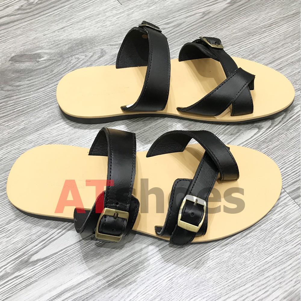 Sandal nam, dép quai ngang, dép nam da bò, không thấm nước, êm chân thoải mái Atshoes QN2M (Đen - Nâu