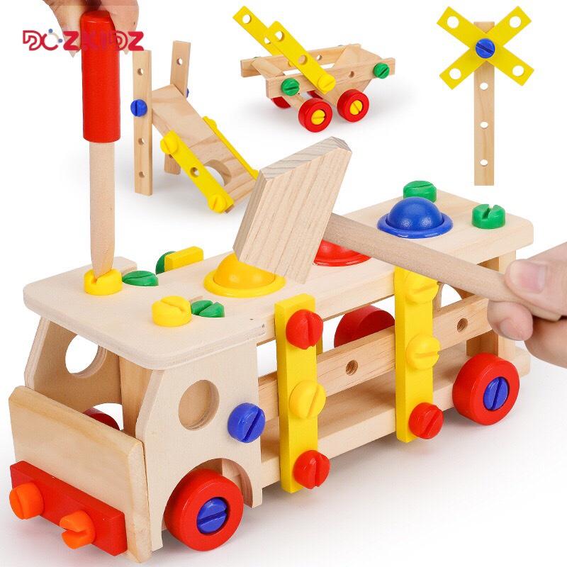 Đồ chơi gỗ vận động - Ô tô lắp ráp kết hợp đập bóng - DOZKIDZ