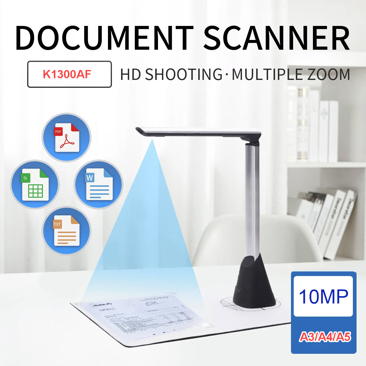 ROGTZ - Máy Scan Màu Di Động K1300AF 13MP Độ Phân Giải Cao HD Chế độ quét đa dạng A4 Sách vở Hóa đơn AMT CMND CCCD Tốc độ quét nhanh Lưu trữ đa dạng PDF JPG PNG BMP TIF 6 LED Cổng USB Pin Trâu Cắt Viền Đen Tự Động Nhận Diện Mã Vạch  Webcam-Hàng Chính Hãng