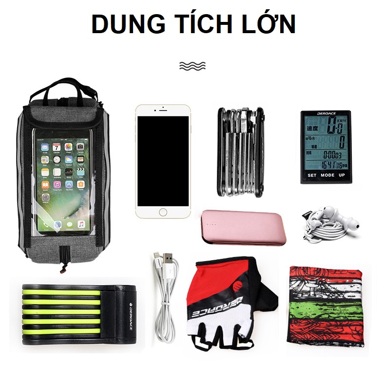 Túi treo xe đạp thể thao cảm ứng Hatsu-KCU điện thoại 6,4 inch - Túi đựng đồ xe đạp địa hình cải bố the K