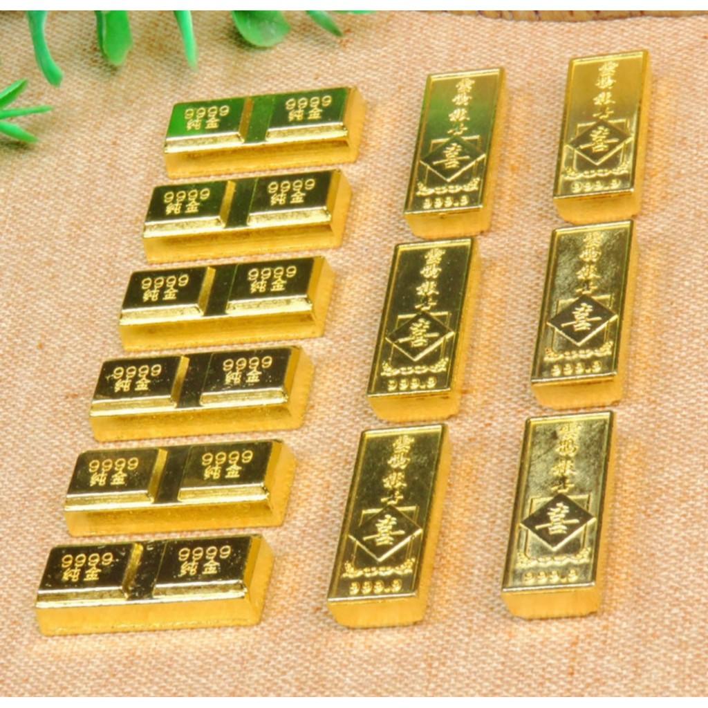 thỏi vàng nén Thần Tài khối vuông đồng vàng - Dài 3cm *1,2 cm dày 0,7cm thờ Thần Tài cầu tài lộc, chiêu tài lộc