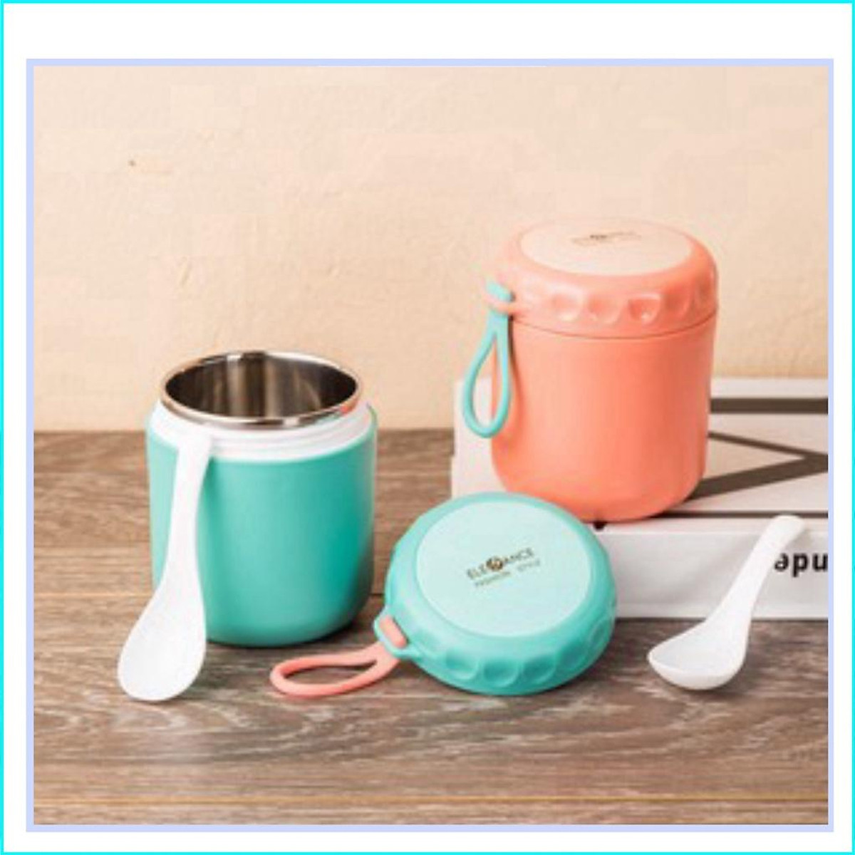 BÌNH GIỮ NHIỆT KIÊM CA Ủ CHÁO MIỆNG TO DỄ DÀNG LẤY ĐỒ ĂN HOẶC VỆ SINH SAU KHI DÙNG, DUNG TÍCH 430ML CÓ KÈM THÌA NHỰA CAO CẤP