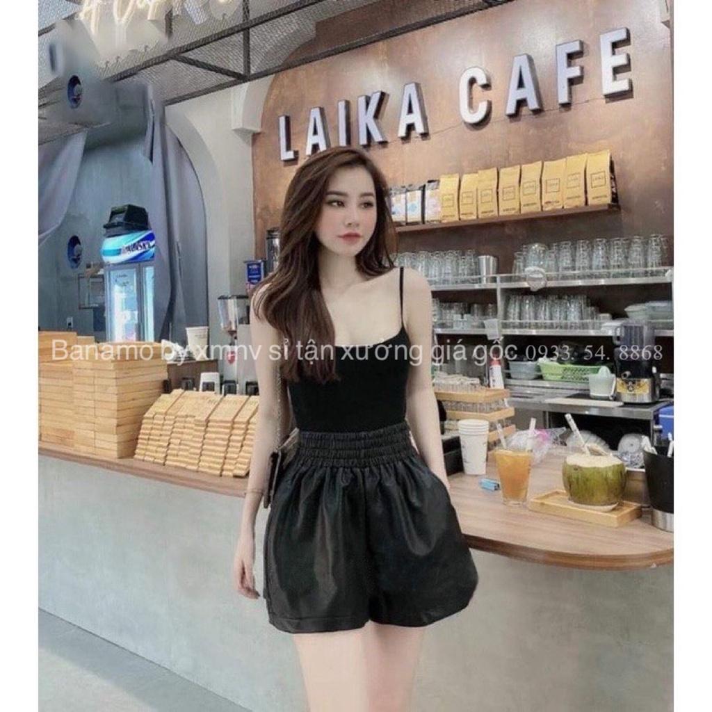 Quần short da nữ thiết kế cạp chun bản to dáng phồng trẻ trung siêu xinh cá tính thời trang Banamo Fashion 695