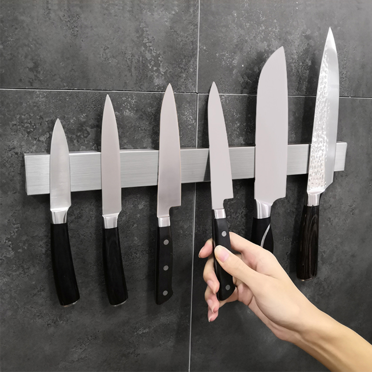 Giá để dao từ tính nhà bếp Giá để dao treo tường bằng inox sus 304 Nam châm Nam châm Giá để dao từ tính gắn tường Không cần đục lỗ