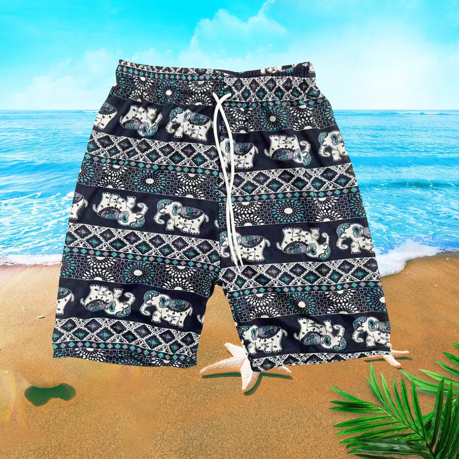 Beach Shorts Men Women Beach Trunks Loose Fit Briefs Fashion Polyester Oversized Elephant Pattern Short Pants Hippie Shorts for Beach Travel