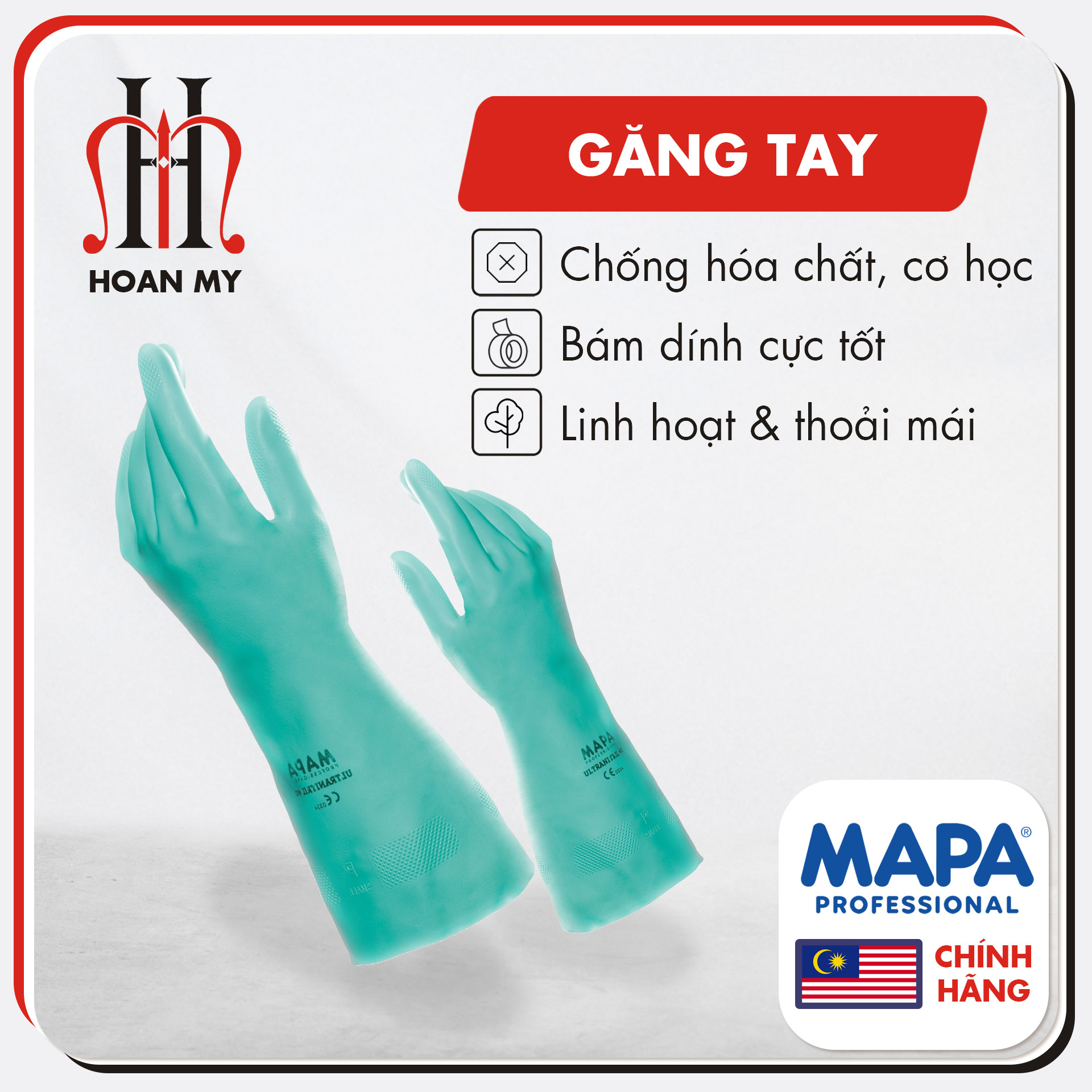 Găng tay cao su đa năng chống hóa chất Ultranitril 491 Mapa, nhập khẩu Malaysia  -  Màu xanh