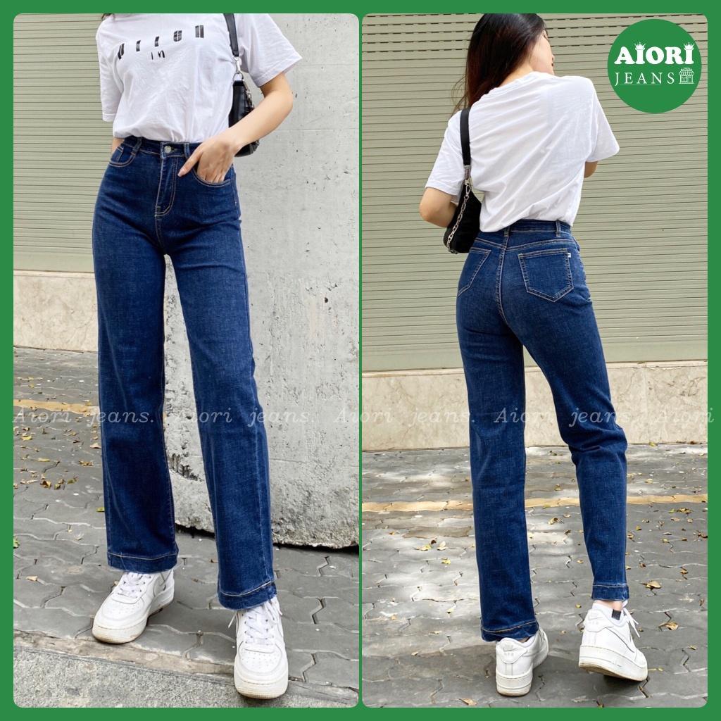 Quần Jeans Nữ AIORI Ống Suông Đứng Dáng dài chất bò jean cao cấp co giãn mềm mịn thời trang 4 mùa_Mã E001